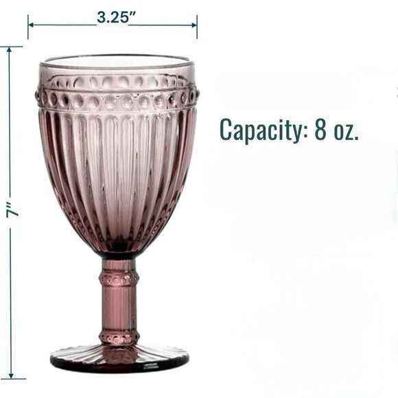 Rosanna Wine Glasses Set of 2 8 OZ Pink Thick Glass Fancy French Country Boho - Picture 7 of 8